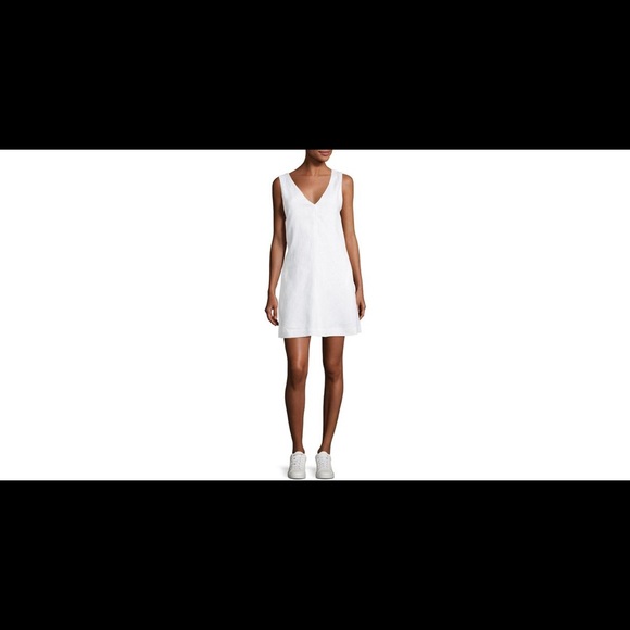 Theory Sleeveless White V-Neck  Linen Shift Dress - Picture 2 of 3